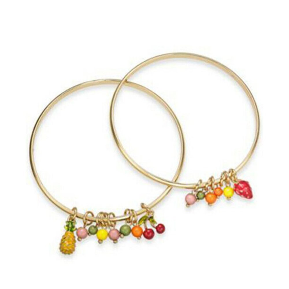 NEW INC Gold-Tone 2-Pc. Set Fruit & Shaky Bead Bangle Bracelets - Originally $49